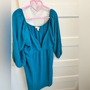 Monteau Los Angeles Teal Dress PTP 21 XL 100% poly 3 quarter sleeve